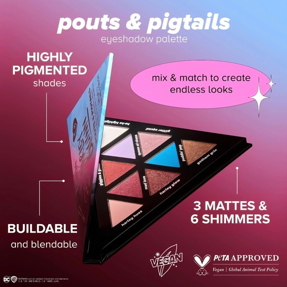 Lottie London Harley Quinn Pouts & Pigtails Eyeshadow Palette 9 Shade DC Collab - Picture 7 of 9